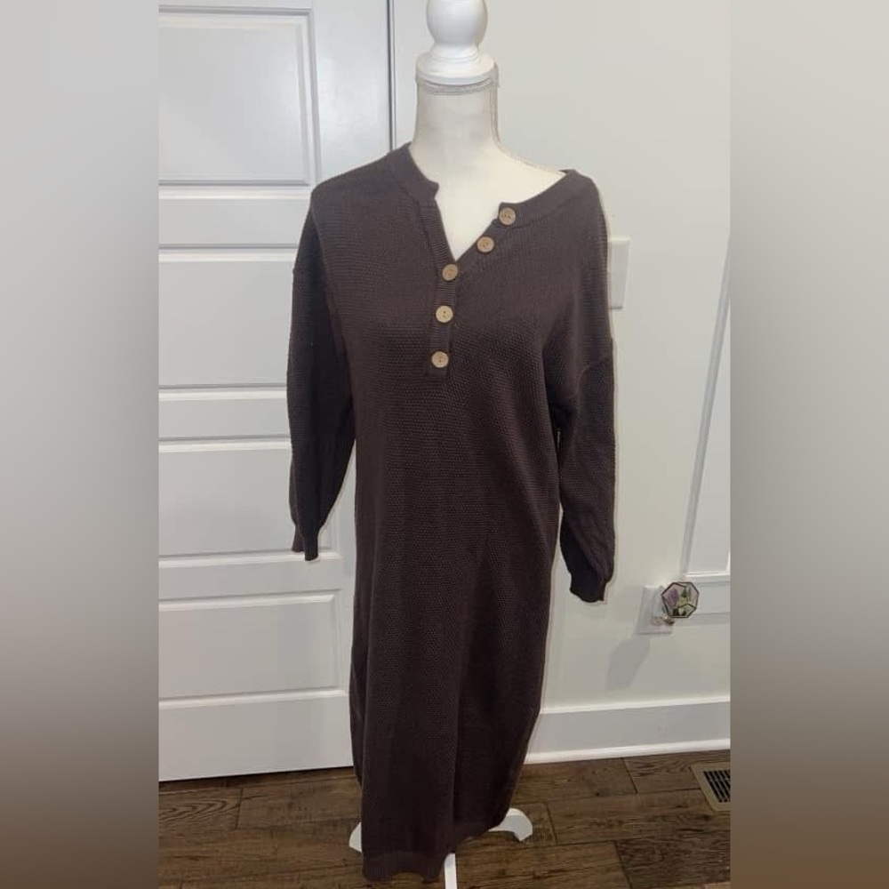 Free People FP Beach Dress Thermal Texture Hailee Sweater L/S Brown Maxi